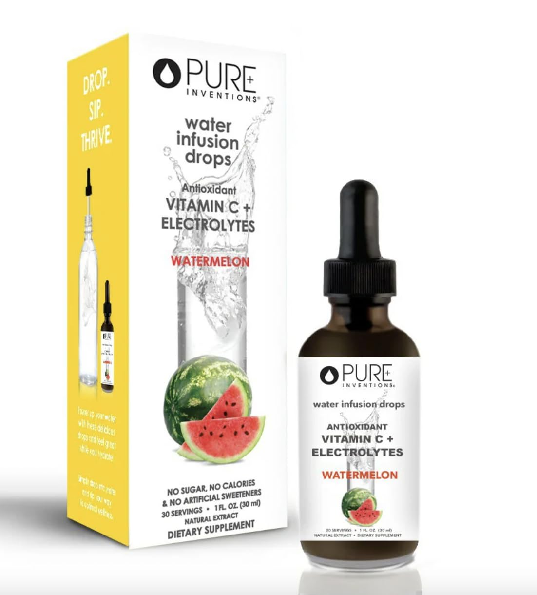 Pure Inventions Antioxidant Vitamin C Electrolytes Watermelon Drops - 1 Fl Oz - No Sugar, No Calories, 30 Servings