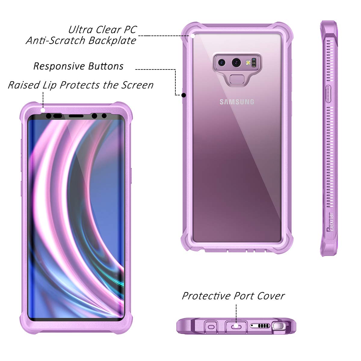 Dexnor Galaxy Note 9 Case With Screen Protector Clear Military Grade Rugged 360 Full Body Protective Shockproof Hard Back Cover