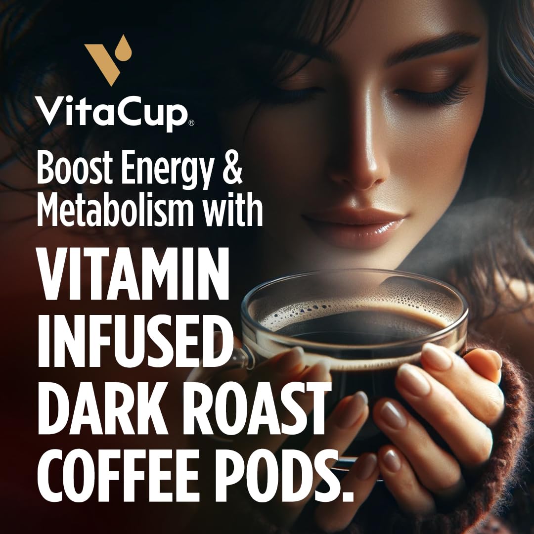 VitaCup Energy Dark Roast Coffee Pods, 100% Arabica, Recyclable, 64 Count