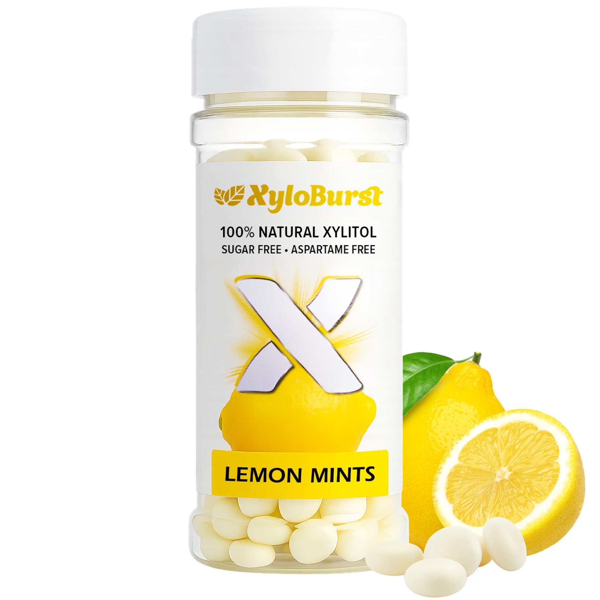 Xyloburst Xylitol Mints - Sugar Free, Vegan, Keto Friendly - Lemon Flavor - 200 Count Jar