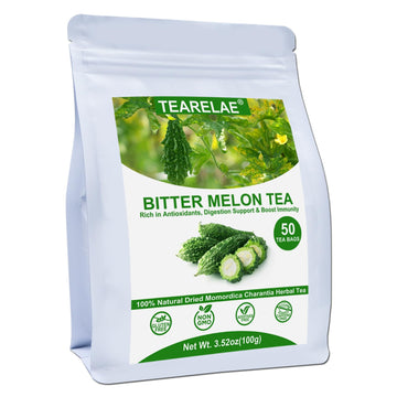 Tearelae - Bitter Melon Tea Bags - 2G X 50 Count - 100% Pure Natural Cut & Sifted Dried Momordica Charantia Slices Herbal Tea - Non-Gmo - Caffeine-Free - Pleasantly Bitter Flavor