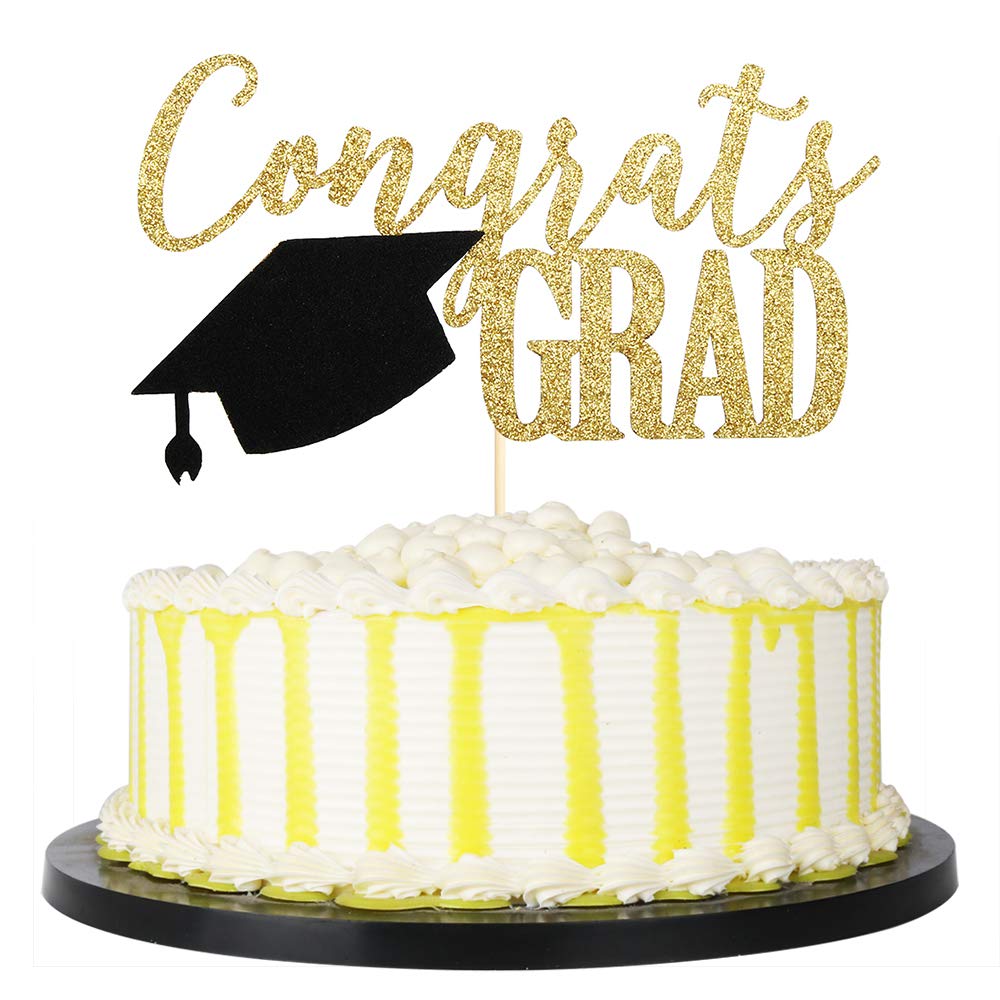 Palasasa Congrats Grad Cake Topper, 2024 Graduate Party Decorations (Gold 6.6Inch)