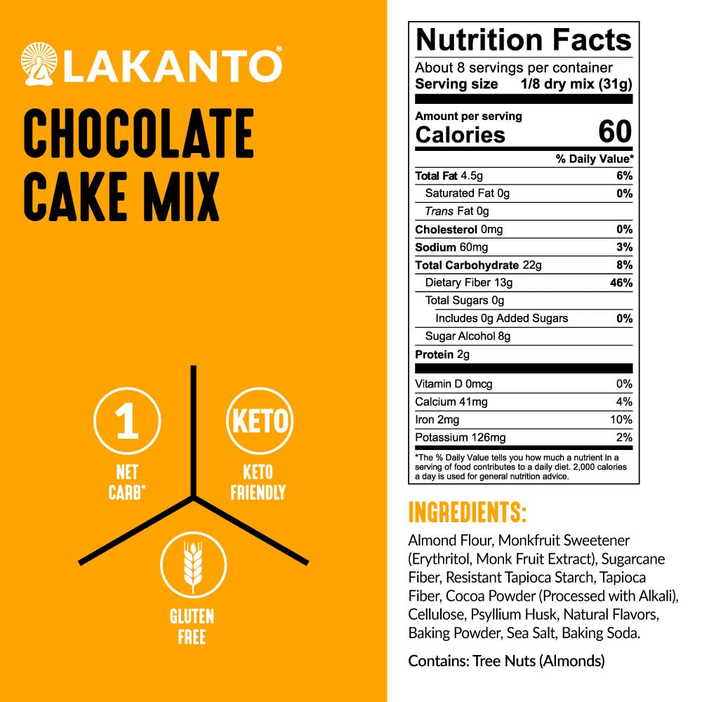 Lakanto Sugar Free Keto Cake Mix - Sweetened With Monk Fruit, Gluten Free, 1 Net Carb, Keto Diet Friendly, Delicious - Chocolate