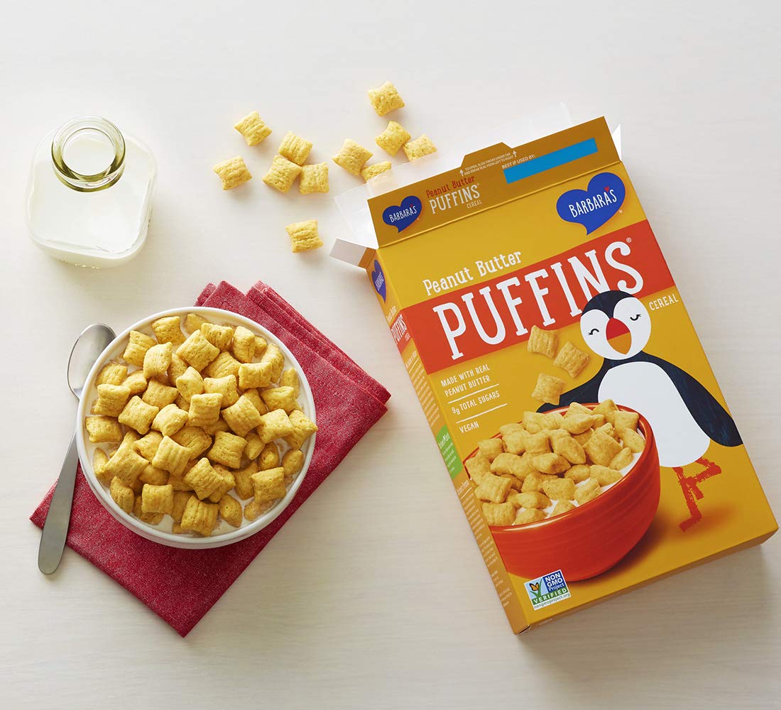 Barbara's Puffins Peanut Butter Cereal, Vegan, Kosher, Non-GMO Project Verified, 11 oz Box (Pack of 1)