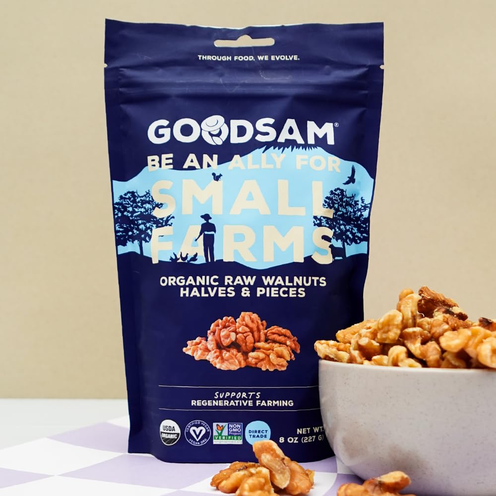 Goodsam Organic Raw Walnuts 3-Pack, 8 Oz Each, Unsalted, Gluten-Free, Non-Gmo, Vegan, Keto-Friendly, Sourced From Regenerative F