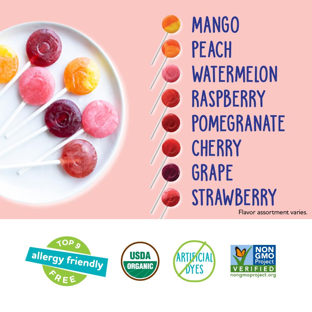 Yumearth Organic Pops Variety Pack, 40 Fruit Flavored Favorites Lollipops, Allergy Friendly, Gluten Free, Non-Gmo, Vegan, No Art