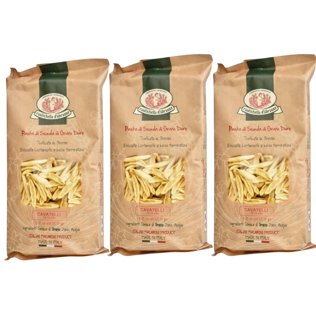 Rustichella DAbruzzo Cavatelli (Pack Of 3)- 500G Hand-Carved Pasta - Perfect For Soup & Rag - Classic Duflavor Blend Wheat Pasta From Italy