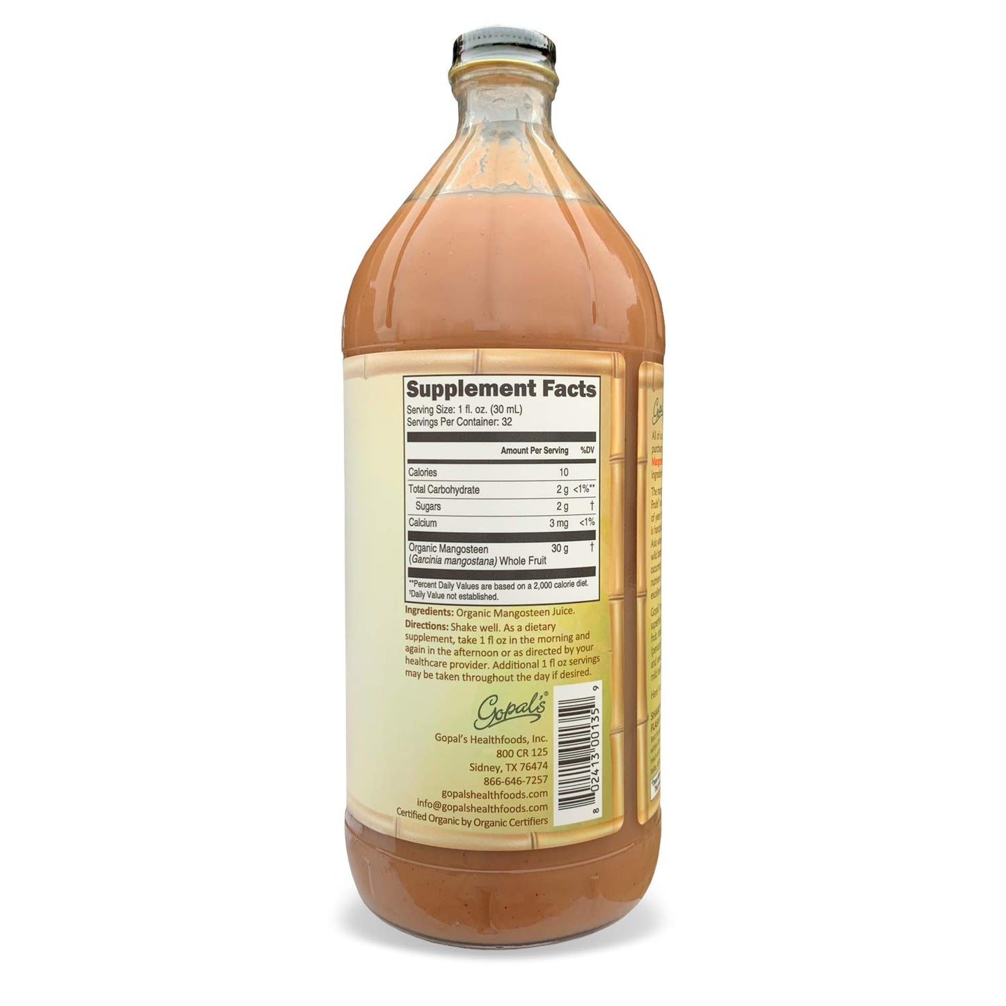 Mangosteen One | 100% Pure Organic Mangosteen Juice - 32oz Glass Bottle (1qt) | Xanthone  Vitamin & Antioxidant Rich Whole Superfruit - Gluten-Free  Vegan Mangosteen dietary product | Gopals Healthfoods