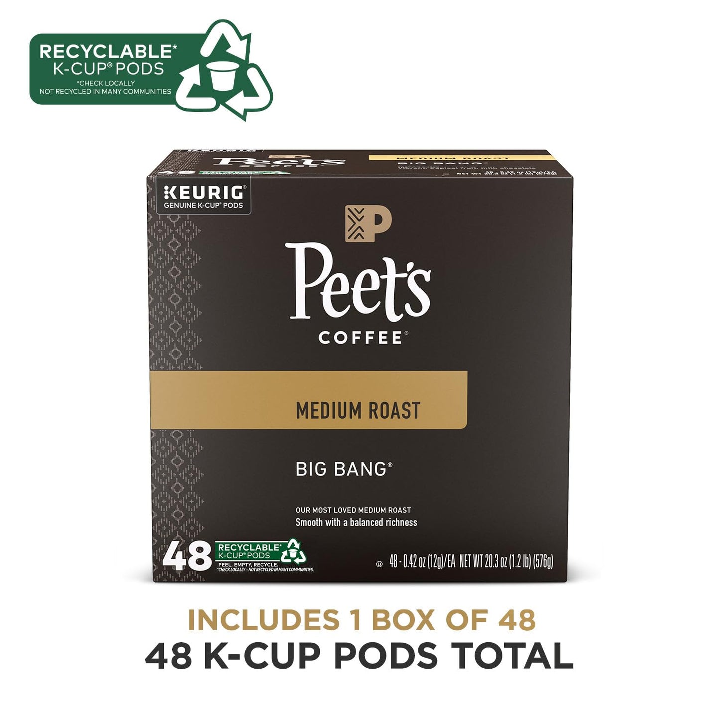 Peets Coffee Medium Roast K-Cup Pods - Big Bang, 48 Count, Model u-2c-26305