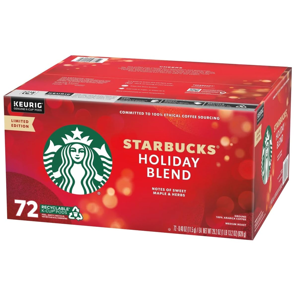 Starbucks Limited Edition Holiday Blend K-Cup Pods - 72 Count