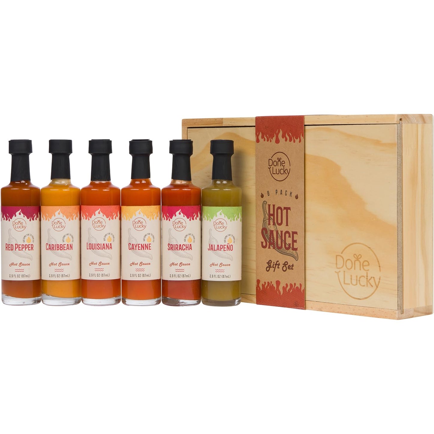 Hot Sauce Gift Set (6 Pack) - Hot Sauce Variety Pack in Premium Wooden Box - Great Gift for Birthday, Christmas, Father's Day fo