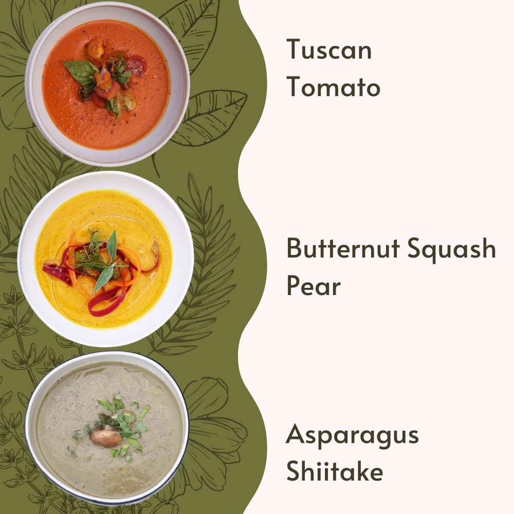 18 Chestnuts Plant Based Soup - Tuscan Tomato, Asparagus Shiitake, And Butternut Squash Pear Soup Bundle, Plant Based & Gluten F