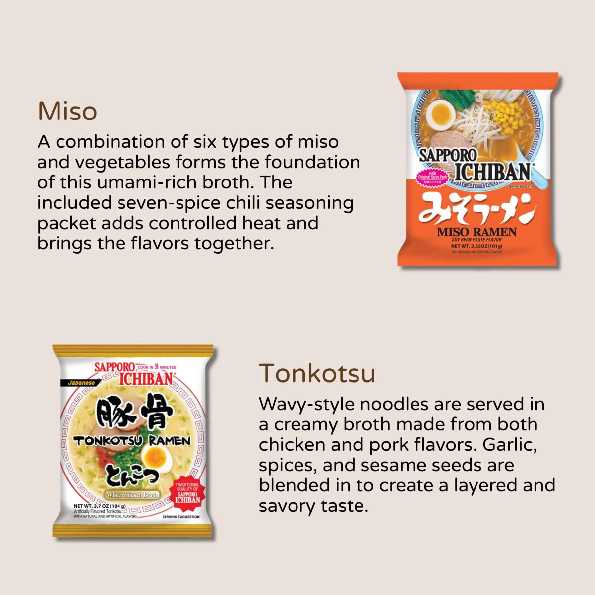 Japanese Sapporo Style Ramen Noodle Variety Pack, 24 Count Instant Soup Sampler With Original, Chicken, Tonkotsu, and Miso Flavo