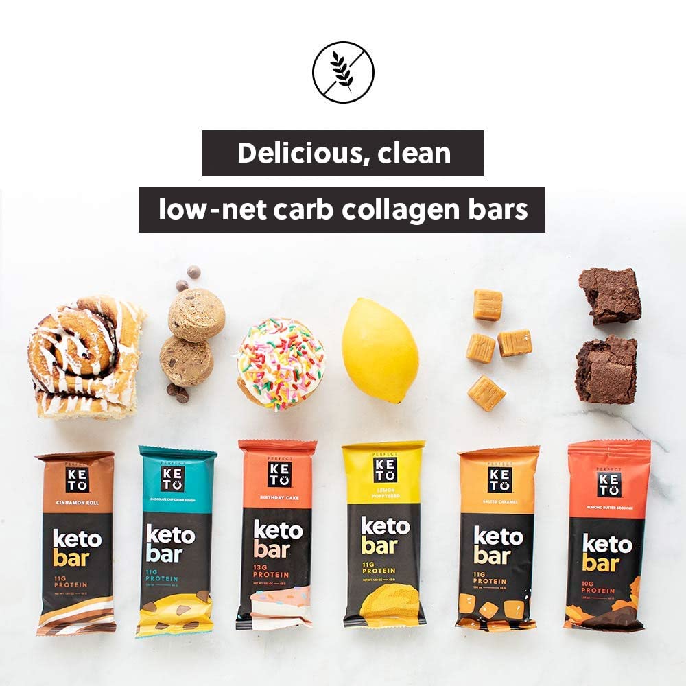 Perfect Keto Bars - The Cleanest Keto Snacks With Collagen And Mct. No Added Sugar, Keto Diet Friendly - 3G Net Carbs, 19G Fat, 10G Protein - Diet Food Dessert (Almond Butter Brownie, 12 Bars)