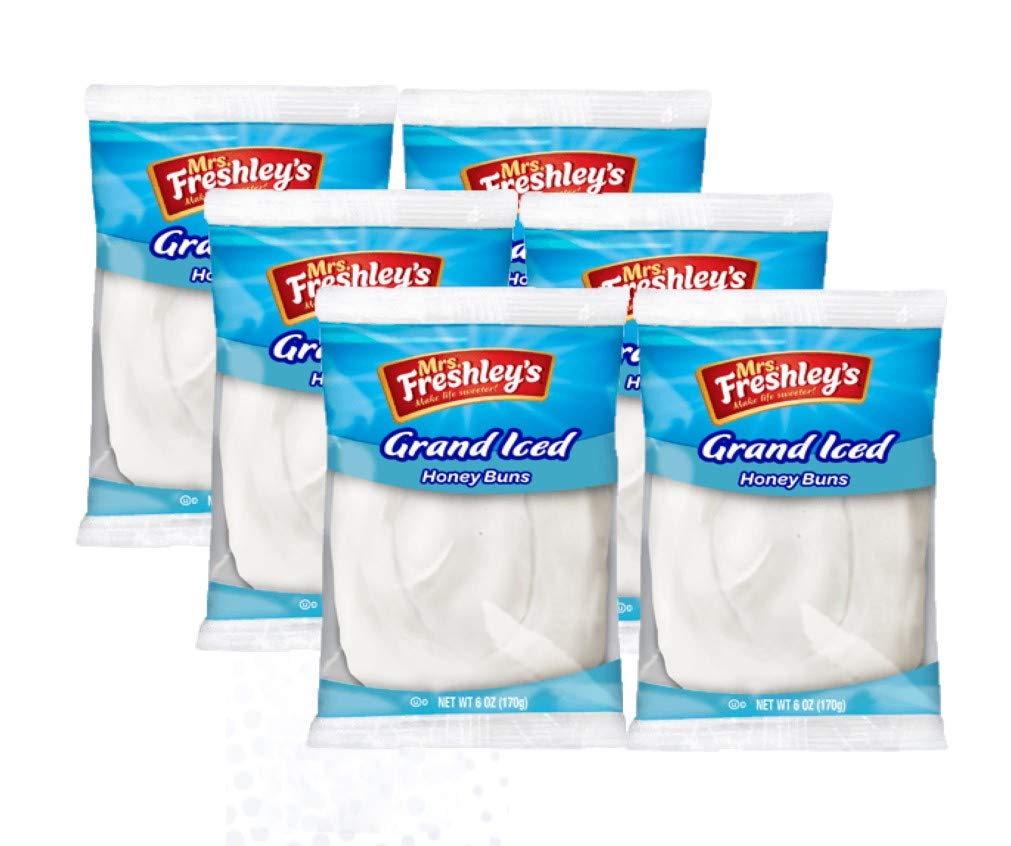 Mrs. Freshley'S Grand White Iced Honey Buns, Individually Packaged, 6 Oz., Pack Of 12