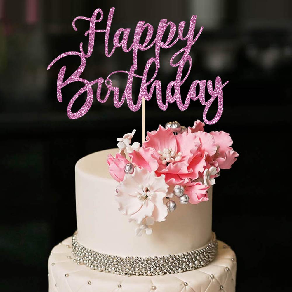 Yuinyo Handmade Glitter Happy Birthday Cake Topper, Happy Birthday Cake Bunting Decor,Birthday Party Decoration Supplies (Purple