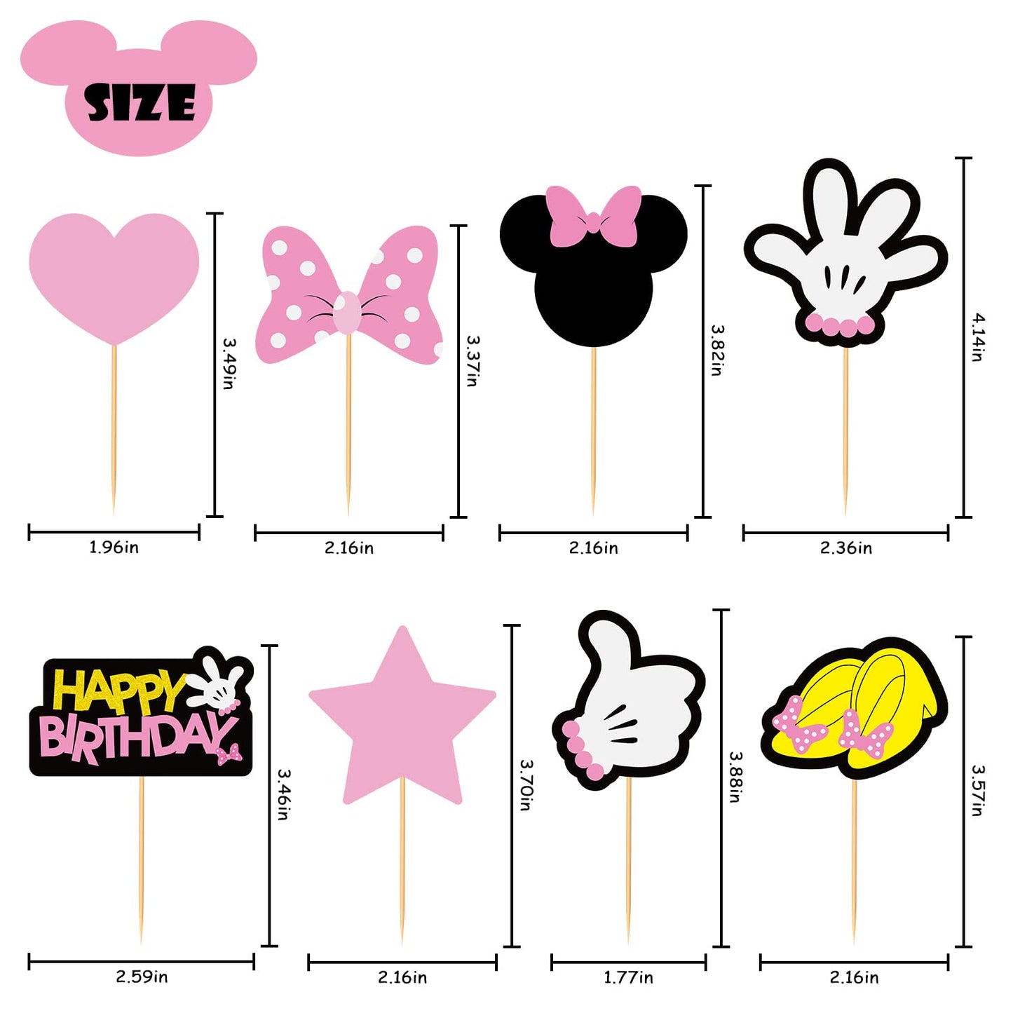 MOAXMOA Minnie Cupcake Toppers and Wrappers, 32 Toppers & 32 Wrappers, Paper, Kids Birthday Theme, Baby Shower Party Supplies