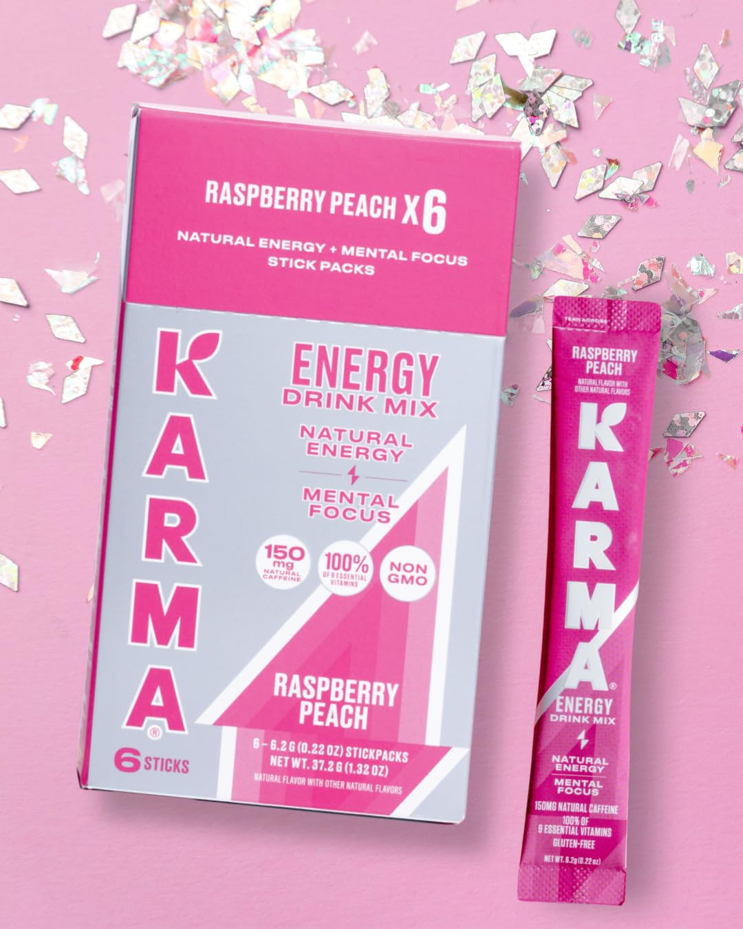 Karma Energy Hydration Packets - 6 Pack  Raspberry Peach Drink Mix with Cognizin Nootropics  Vitamins & Immune Support  Low Calorie