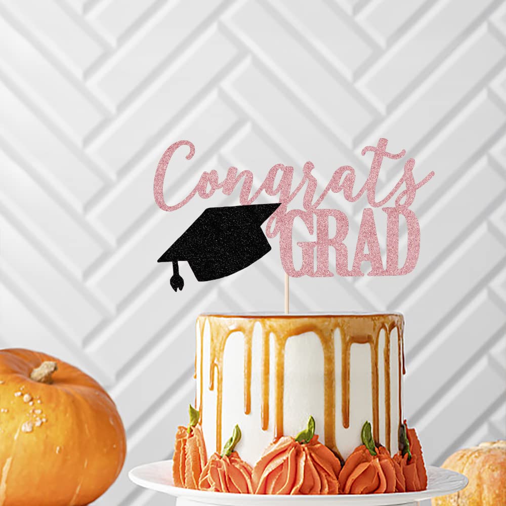 Palasasa Congrats Grad Cake Topper, 2024 Graduate Party Decorations (Rose Gold 6.6Inch)