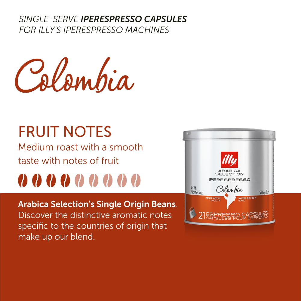 illy Coffee iperEspresso compact pieces - Colombia Medium Roast - 21 Count - Single Origin Pods for iperEspresso Machines
