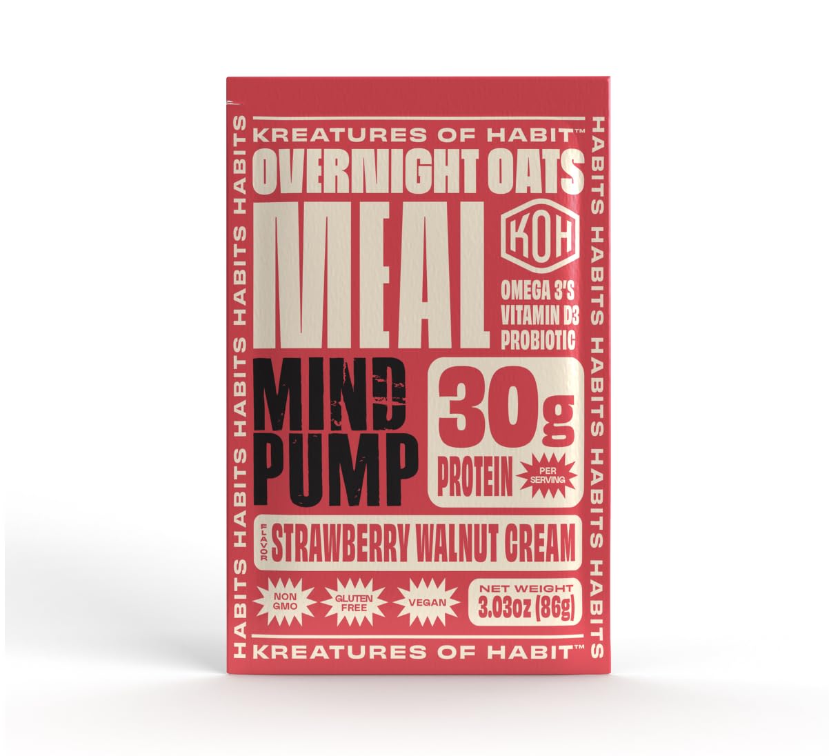 Kreatures Of Habit Meal One | Overnight & Instant Superfood Protein Meal Replacement | Gluten Free, Dairy Free, 30G Of Plant Based Protein, With No Added Sugar | Strawberry Walnut Cream | Pack Of 7