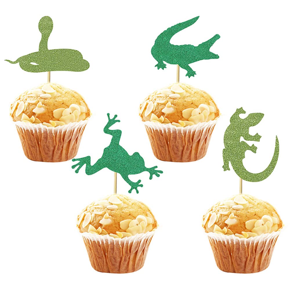 36 Pcs Baby Party Cupcake Toppers Snake Gecko Frog Crocodile Theme Party Cake Insert Mgpferd
