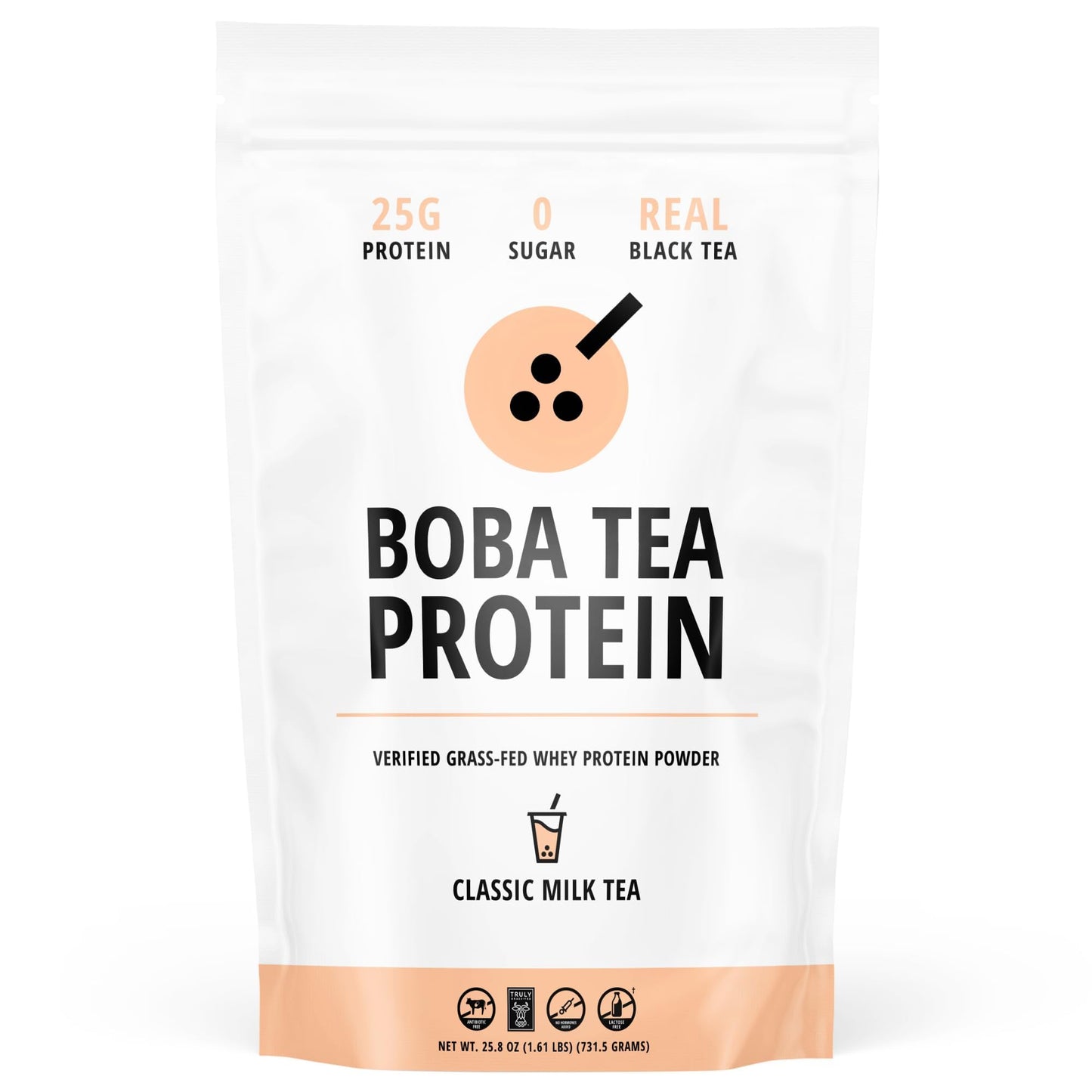 Boba Tea Protein Classic Milk Tea Protein Powder | 25g Grass-Fed Whey Isolate | Gluten-Free | 19 Servings