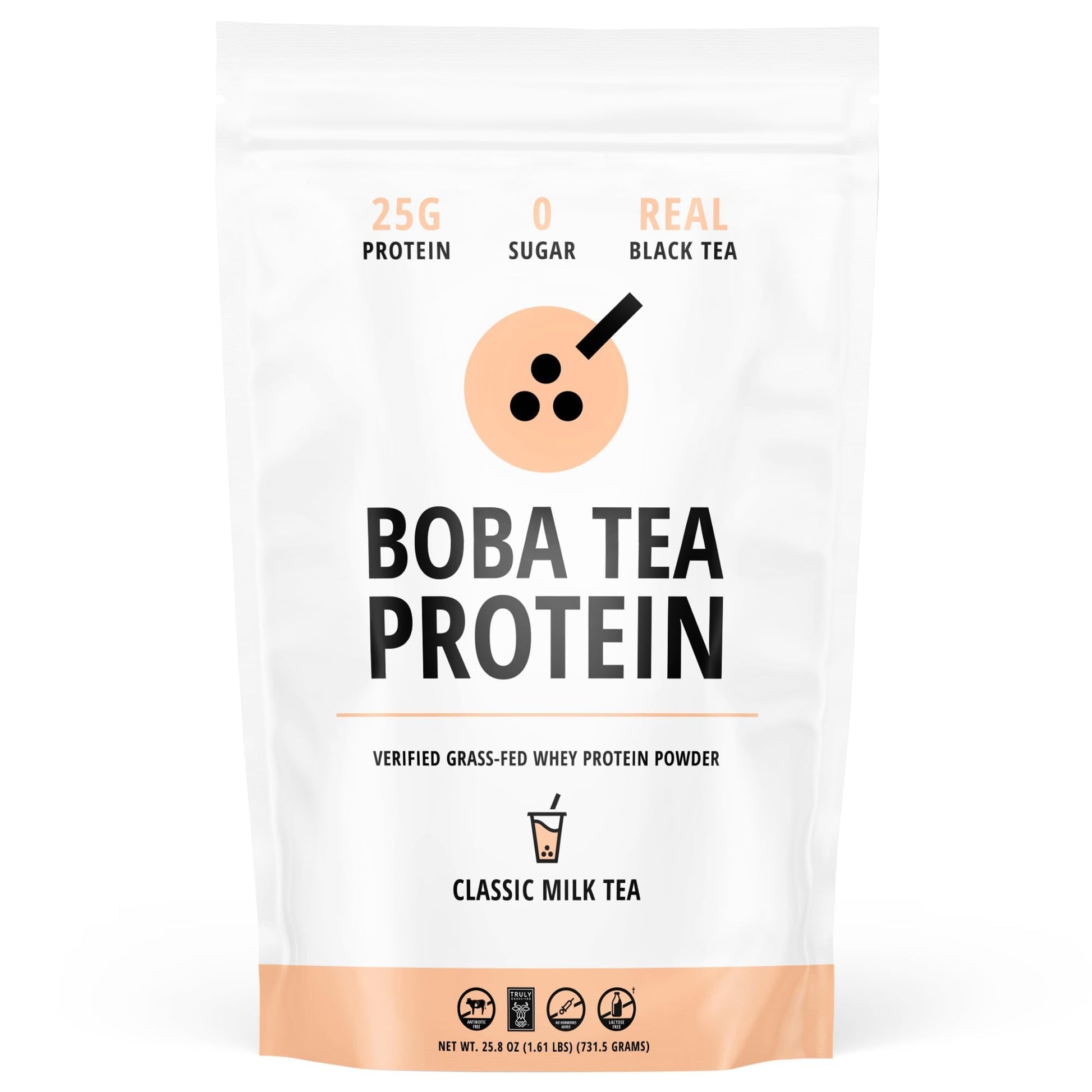 Boba Tea Protein Classic Milk Tea Protein Powder | 25g Grass-Fed Whey Isolate | Gluten-Free | 19 Servings
