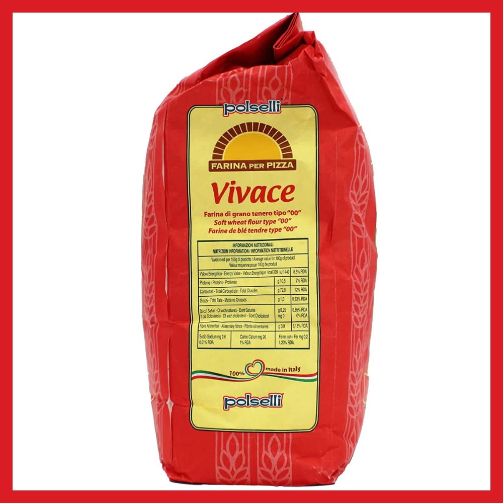 POLSELLI Vivace Double Zero Flour, Napoletana Pizza Dough Mix, 5 kg, Red Bag