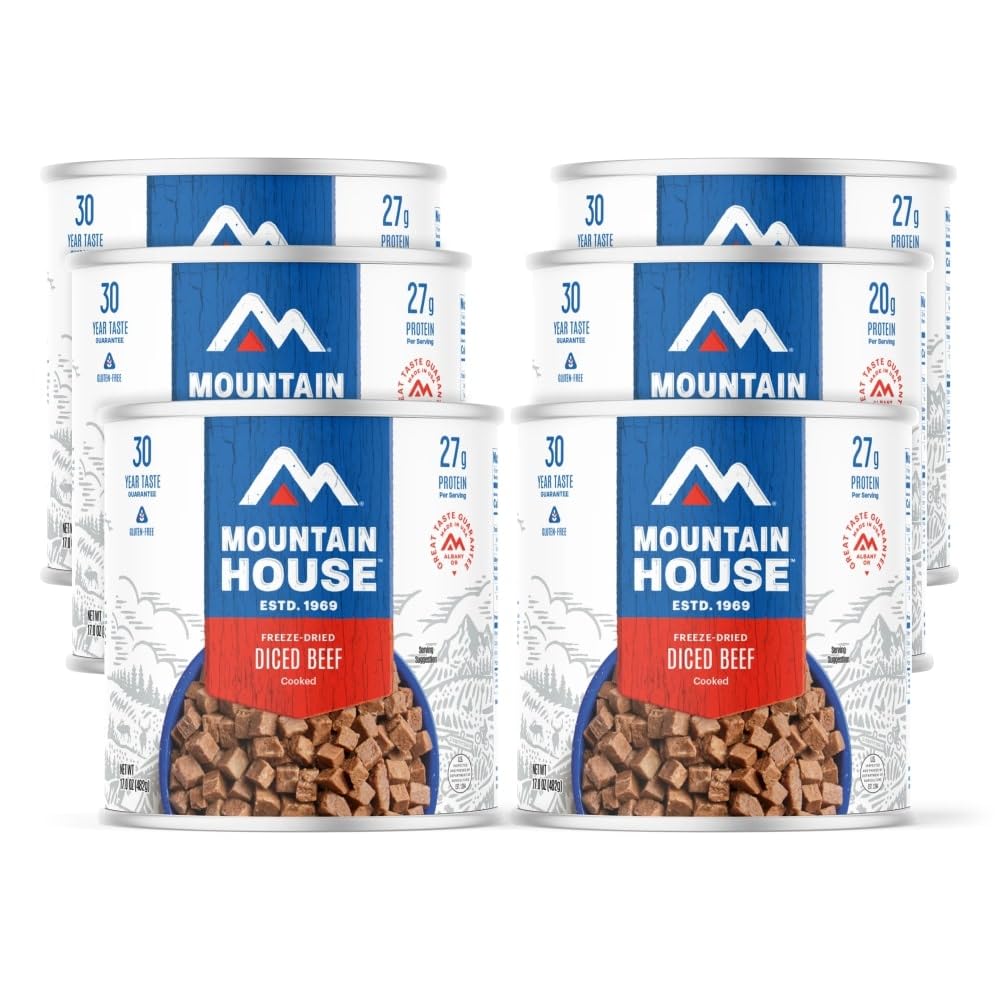 Mountain House Diced Beef #10 Can| Freeze-Dried Backpacking & Camping Food| Survival & Emergency Food | Gluten-Free | 6-Pack