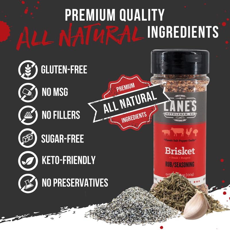 Lanes Brisket Rub for Smoker, All-Natural BBQ Seasoning, 4.6 Oz, Brown
