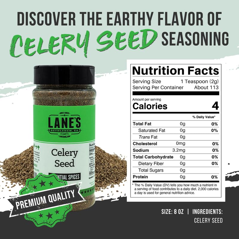 Lanes Celery Seed Seasoning, All-Natural Celery Seed Spice For a Healthier Dishes to Accommodate Meats, Veggies, Seafood, Made