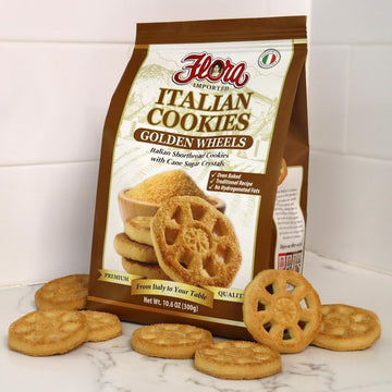 Flora Italian Cookies Golden Wheels - Italian Shortbread Cookies With Cane Sugar Crystals - Traditional Recipe - No Hydrogenated