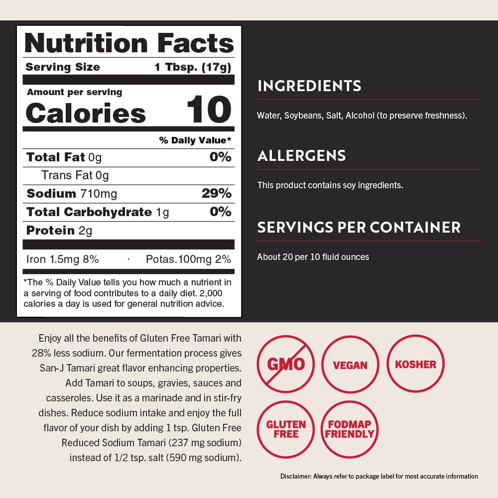 San-J - Gluten Free Tamari Soy Sauce with 28% Less Sodium - Specially Brewed - Made with 100% Soy - 64 oz. Container