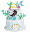 Alissar Glitter Mermaid Theme Birthday Cake Topper With Seaweed And Mermaid, Cake Cupcake Toppers For Girls Mermaid Themed Birth