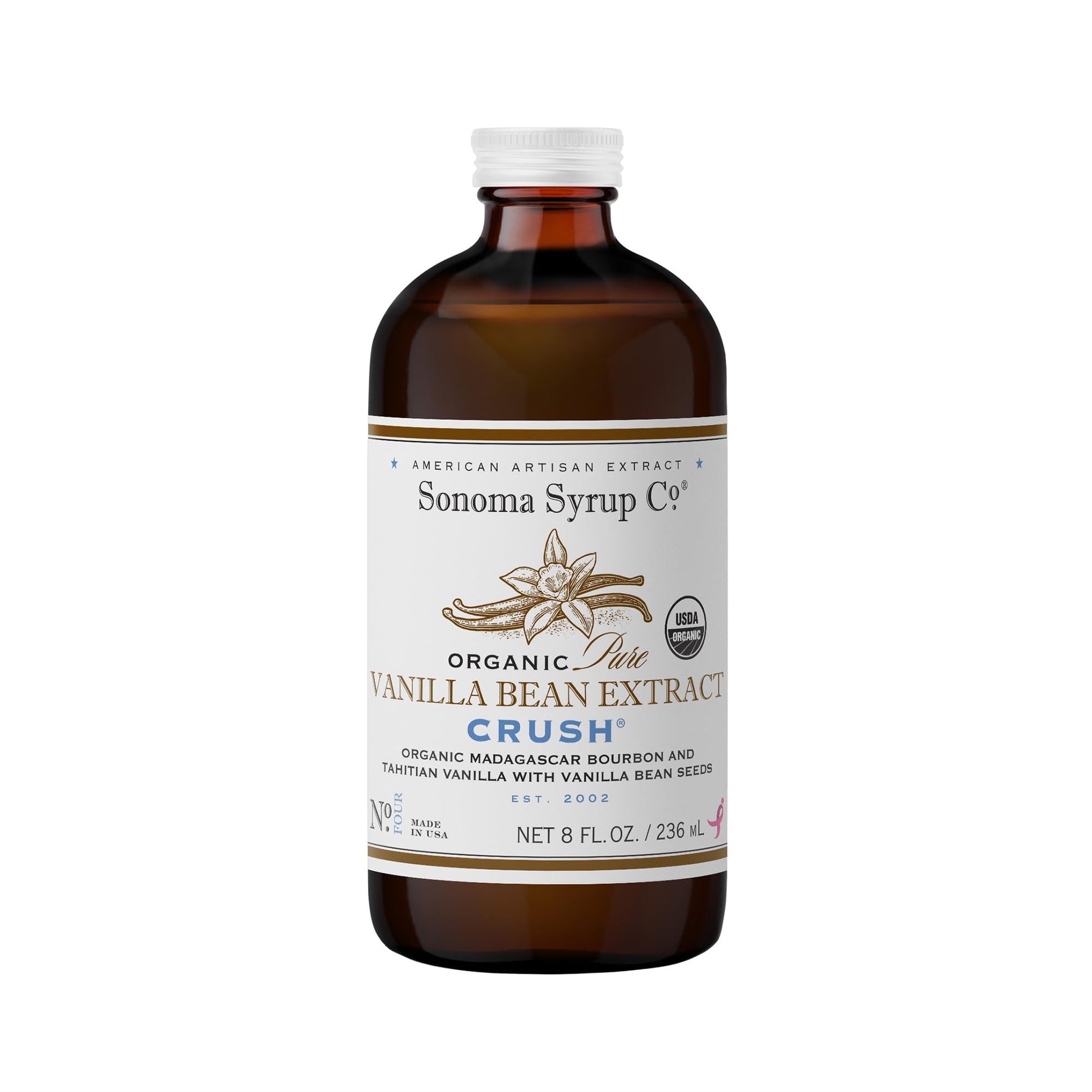 Sonoma Syrup Co Organic Vanilla Bean Extract, 8 Fl Oz, Pure Flavoring for Baking and Cooking