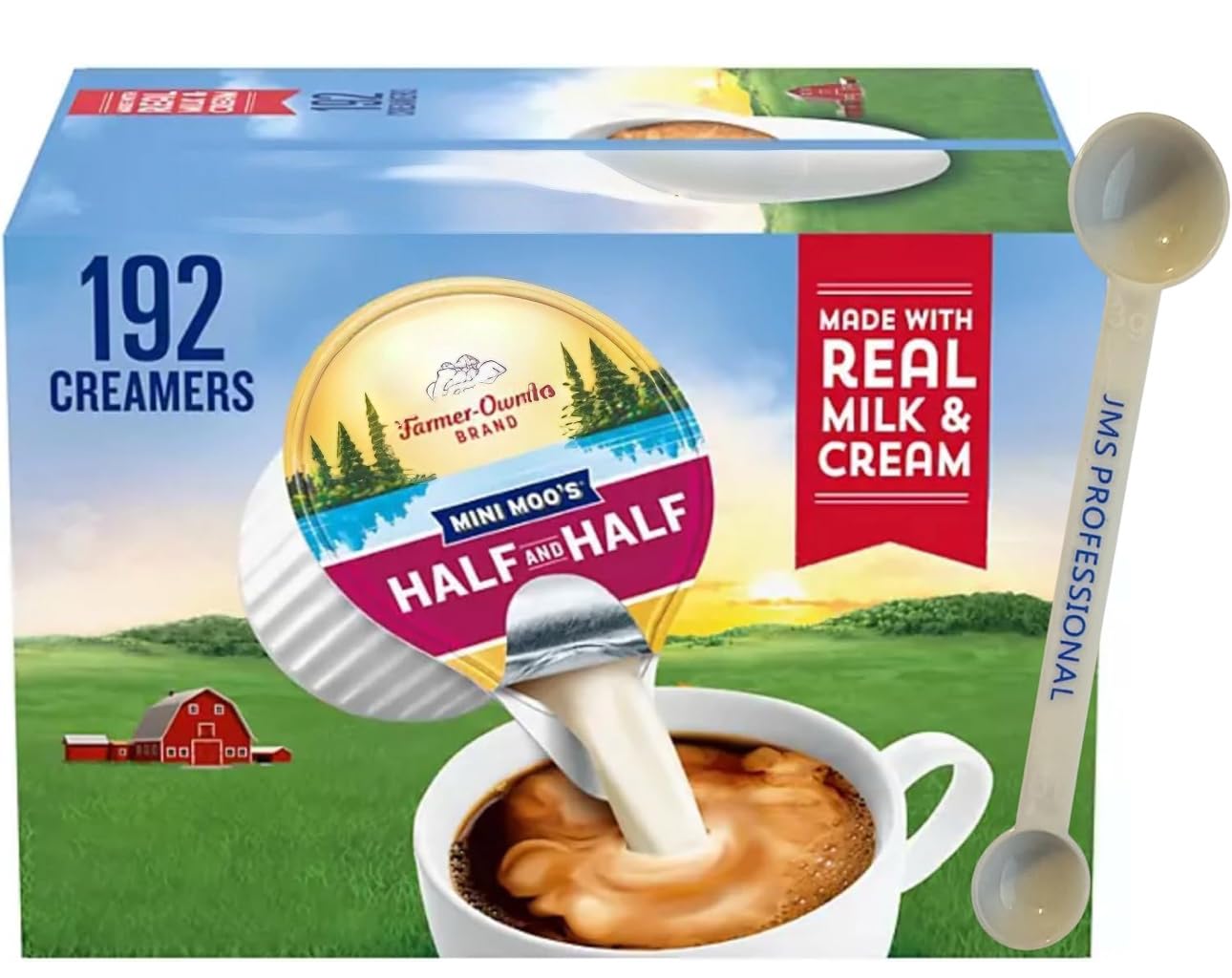 Coffee Creamer Singles Mini Moos Half & Half Creamer Singles, (192 Count), along with our 1g - 3g Plastic Measuring Scoop By JMS