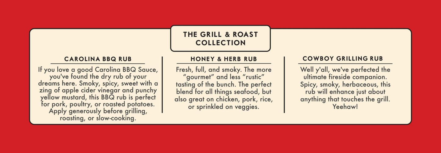 SPICEWALLA Grill Dry Rub 3 Pack | Carolina Pork, Cowboy Grilling, Honey Herb | 3 Piece Assortment for BBQ, Steak, Chicken & Vegetables