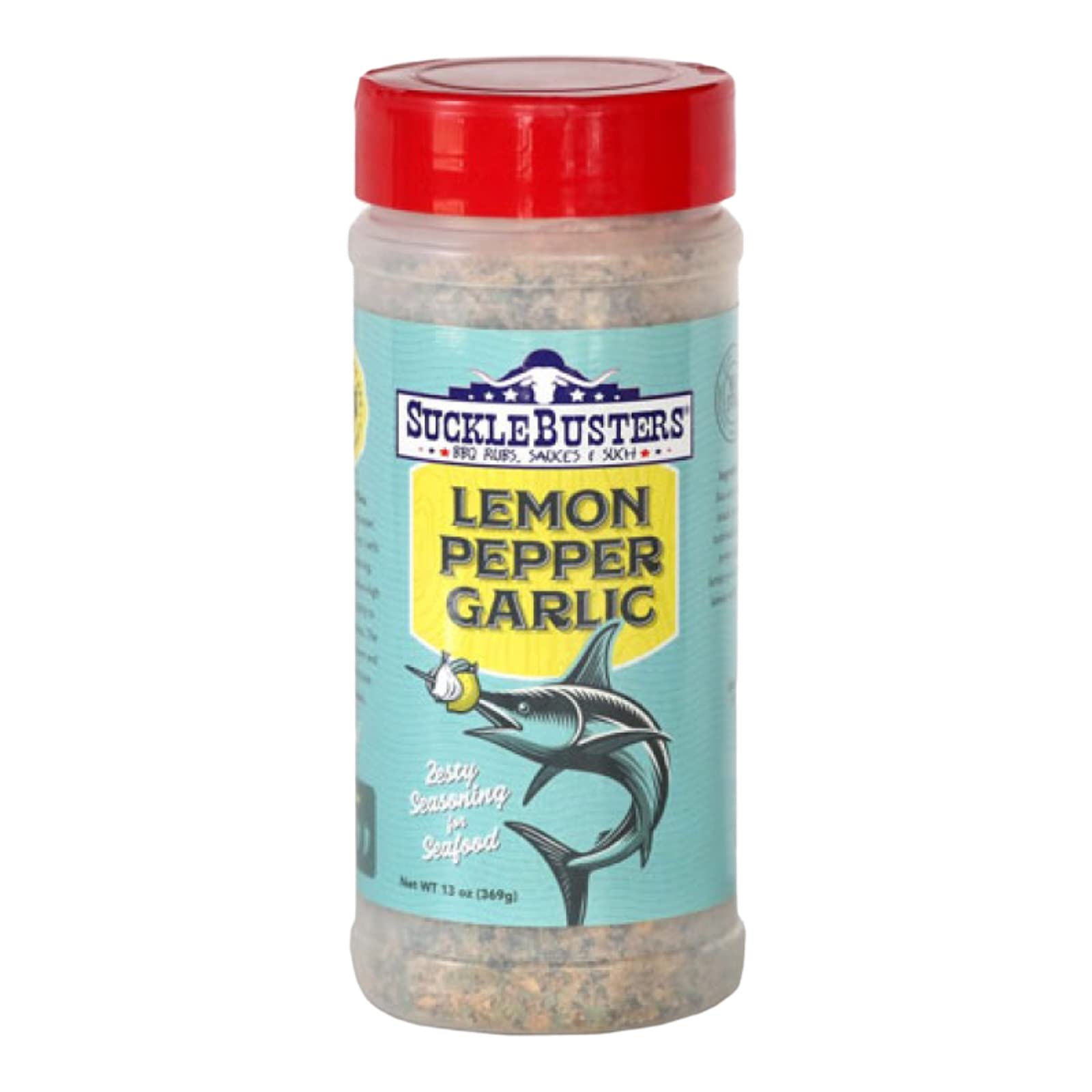 SuckleBusters Lemon Pepper Garlic: Zesty Seasoning for Seafood and Chicken, All-Natural Lemon, Gluten-Free, No MSG Shaker (13oz)
