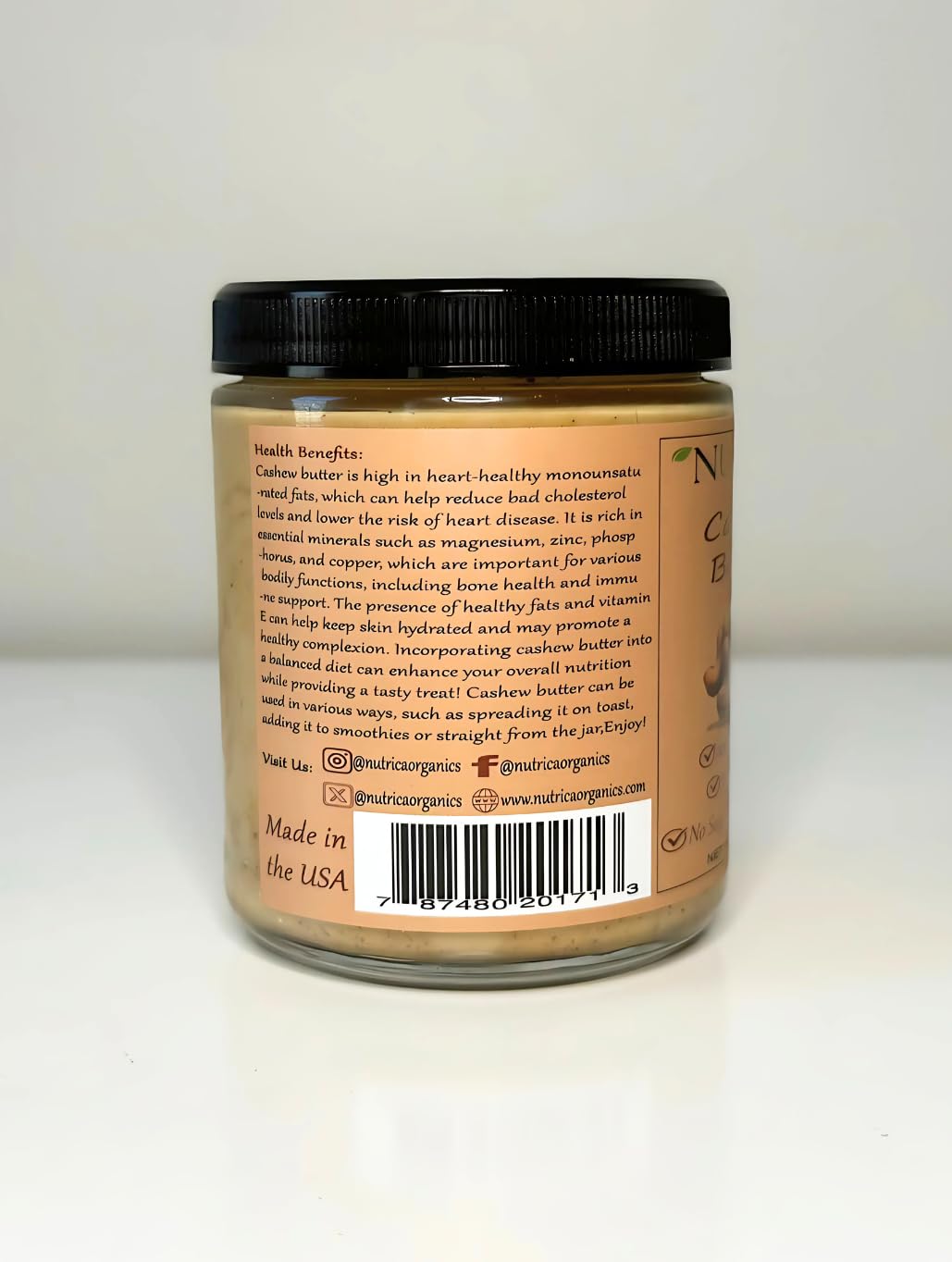 100% Pure Cashew Butter, Single Ingredient, No Salt, No Sugar, No Palm Oil, No Additives, Vegan, Plant Based Protein, Premium Ro