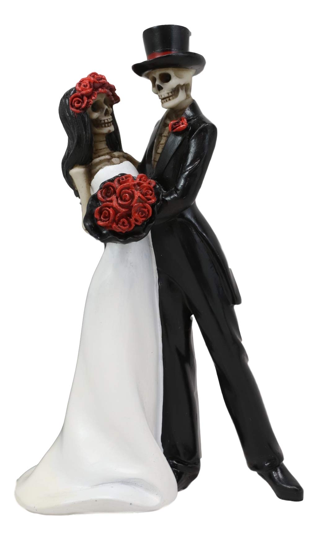 Ebros Day Of The Dead Wedding Dance Skeleton Bride And Groom Holding Red Roses Bouquet Figurine Cake Topper 6.25''Tall Love Neve