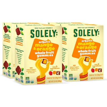 Solely - Organic Mango & Orange Whole Fruit Gummies (Pack Of 4 Boxes, 5 Bags Per Box) - Real Fresh Fruit - Healthy Snacks For Ad
