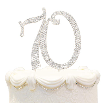 Hatcher Lee Bling Crystal 70 Birthday Cake Topper - Best Keepsake | 70Th Party Decorations Silver