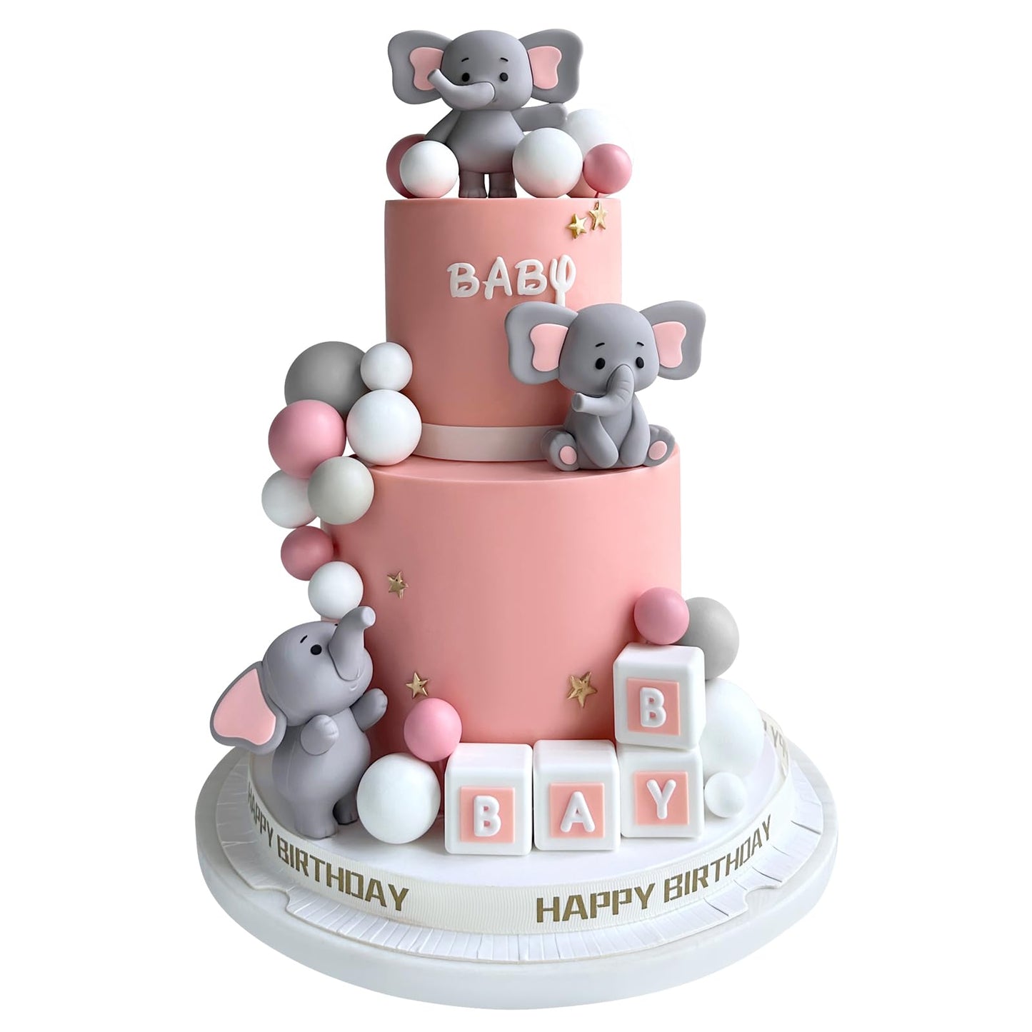 28 Pcs Elephant Cake Toppers Balls Cake Decorations Diy Cake Topper For Boy Girl Baby Shower Birthday Party Decorations (Pink)