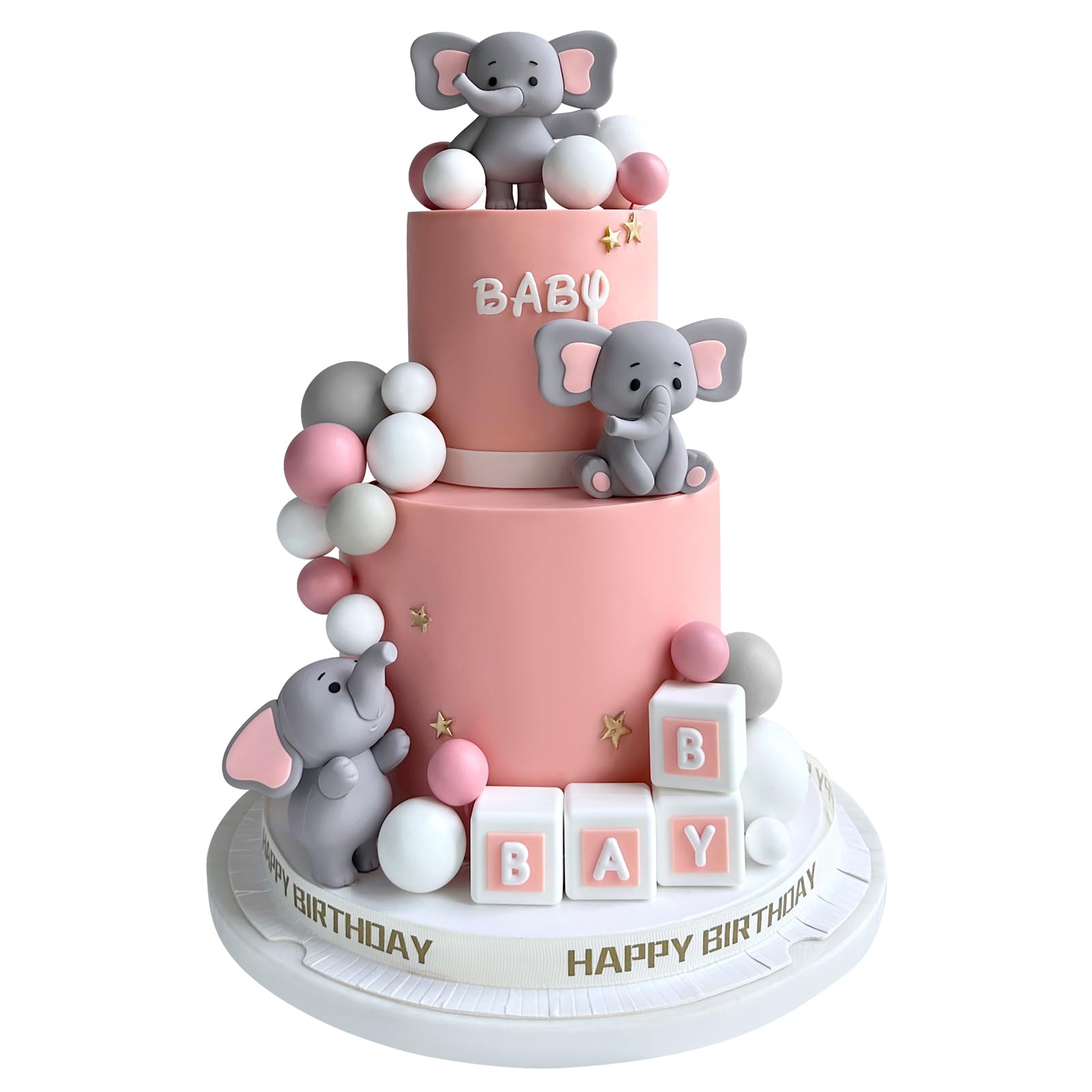 28 Pcs Elephant Cake Toppers Balls Cake Decorations Diy Cake Topper For Boy Girl Baby Shower Birthday Party Decorations (Pink)
