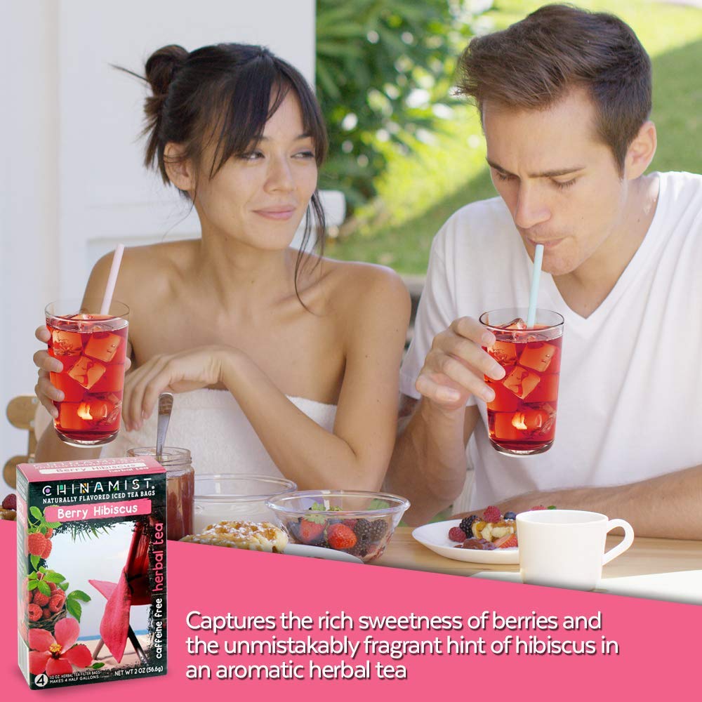China Mist Iced Tea - Berry Hibiscus Herbal Tea Infusion - Refreshing And Delicious - Each Tea Bag Yields 1/2 Gallon - 4 Bags.