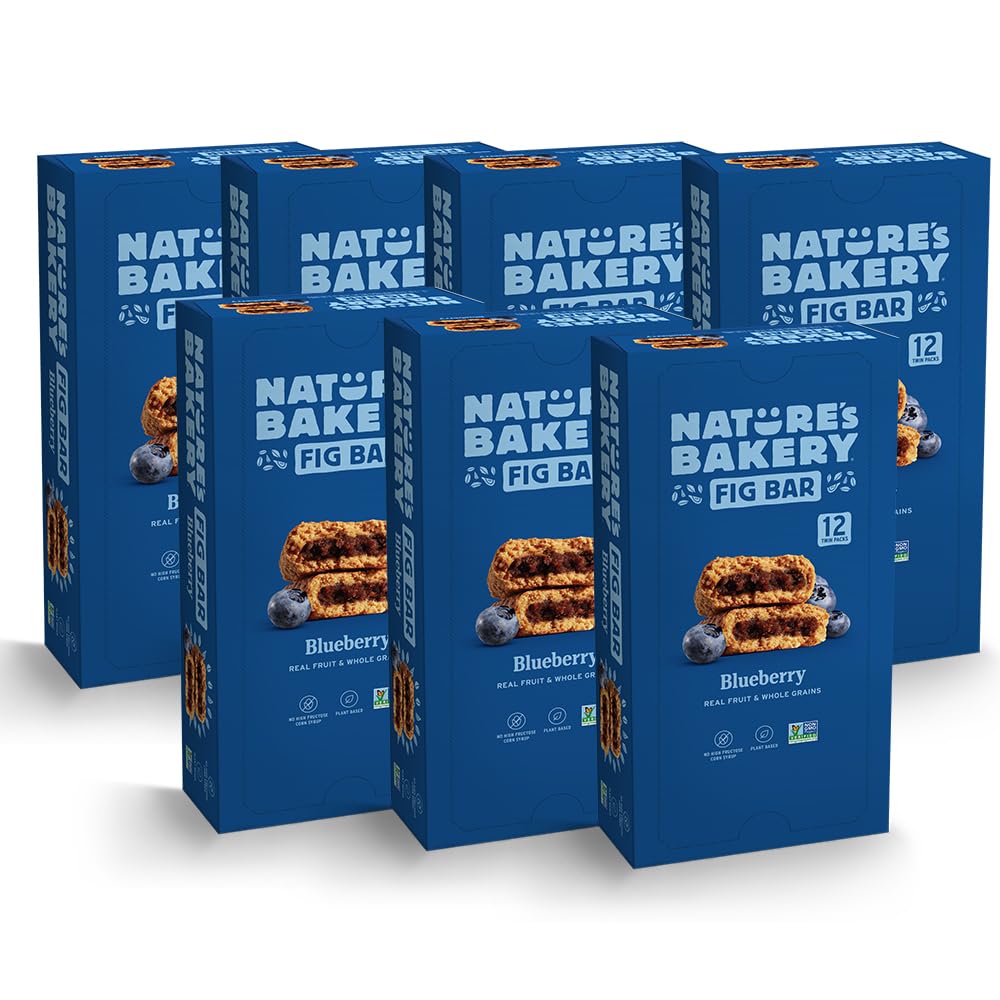 Natures Bakery Whole Wheat Fig Bars, Blueberry, Real Fruit, Vegan, Non-Gmo, Snack Bar, 7 Boxes With 12 Twin Packs (84 Twin Packs