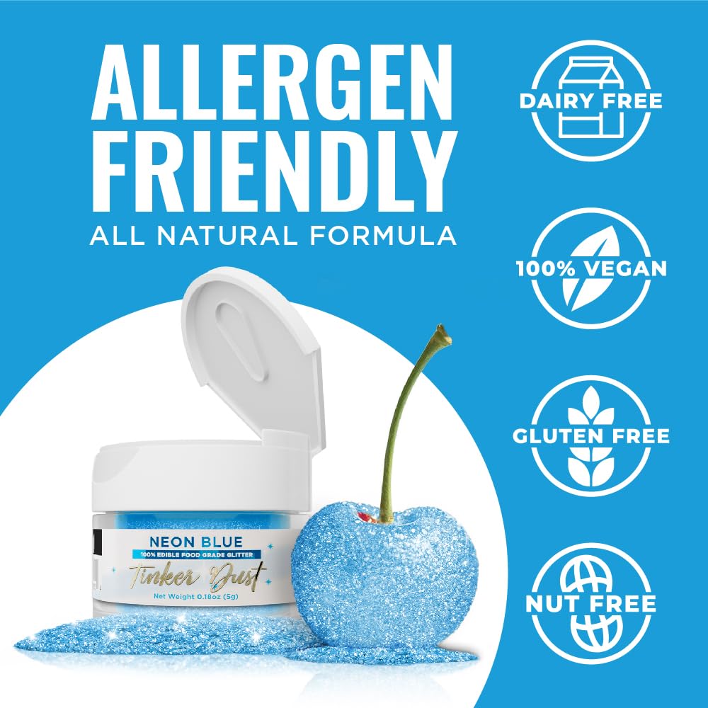 Bakell - Neon Blue Tinker Dust (5G, 1X Jar) Edible Glitter For Food, Desserts, And Beverages!