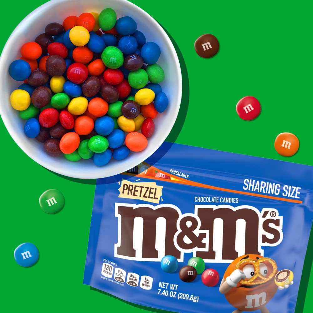 M&M'S Pretzel Milk Chocolate Candy, Sharing Size, 7.4 Oz Resealable Bag
