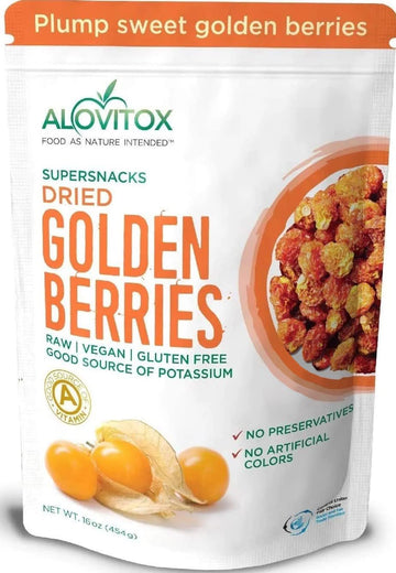 Alovitox Organic Sun Dried Golden Berries 16 oz | Raw, Vegan, Gluten Free Super Snack High in Smart Protein, Dietary Fiber, Vita